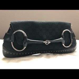 Authentic Horsebit Canvas Gucci ShoulderClutch Bag